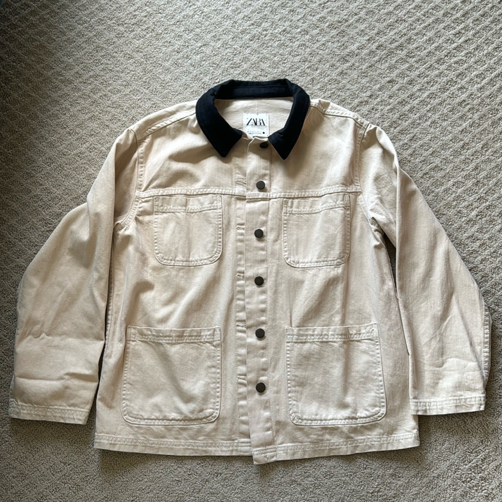 Zara chore jacket black collar xs